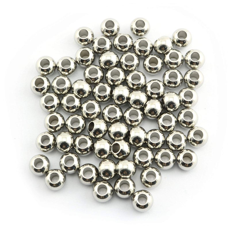 RuiLing 50-Pack 304 Stainless Steel Smooth Round Spacer Beads 3mm Hole,Seamless Loose Beads for Jewelry Making Findings DIY Crafts Accessories 8mm(Silver) - Image 1